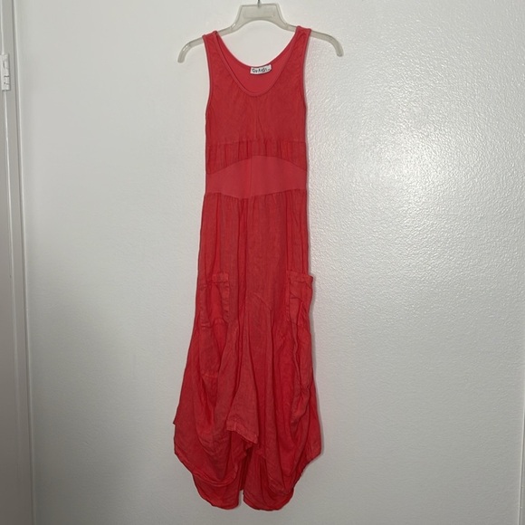 Gigi Moda Linen Rosalia Lagenlook Orange Midi Dress Pockets Sleeveless XS / S - Picture 2 of 6